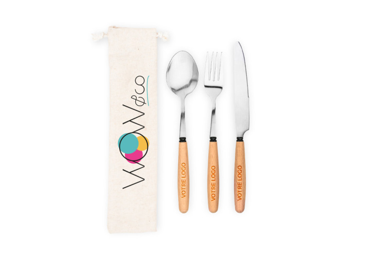 Couverts Bois d'acacia et acier inoxydable personnalisables