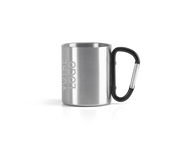 Mug double paroi acier et anse mousqueton 230 ml personnalisable