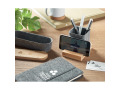 Pot &agrave; stylos en feutrine RPET avec base bambou et support t&eacute;l&eacute;phone personnalisable