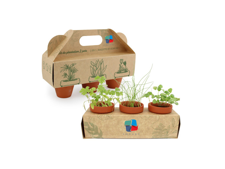 Pr&eacute;sentoir 3 pots &ndash; kit de plantation personnalisable
