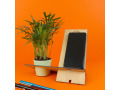 Support t&eacute;l&eacute;phone bois avec plante personnalisable